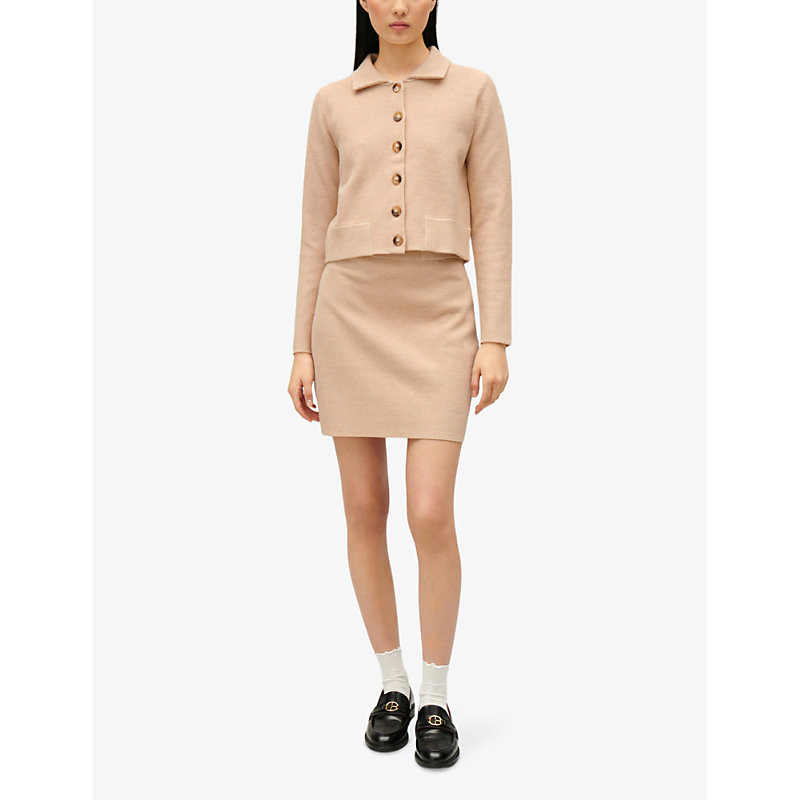 Shop Claudie Pierlot Women's Naturels Ribbed-waistband Knitted Mini Skirt