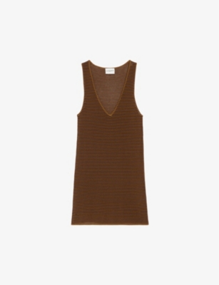 Shop Claudie Pierlot Women's Bruns Stripe-weave Scoop-neck Knitted Vest Top