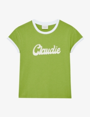 Shop Claudie Pierlot Women's Naturels Logo-embroidered Cotton T-shirt