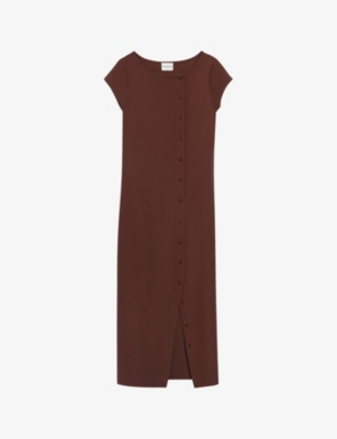 Shop Claudie Pierlot Women's Bruns Boat-neck Short-sleeved Stretch-woven Midi Dress