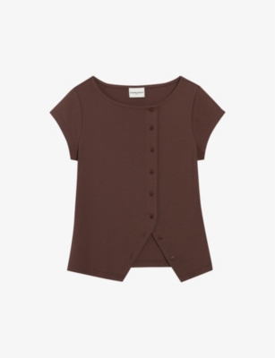 Shop Claudie Pierlot Women's Bruns Asymmetrical-hem Short-sleeved Stretch-woven Top