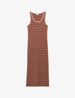 Shop Claudie Pierlot Womens Divers Stripe-weave Round-neck Knitted Cotton Maxi Dress
