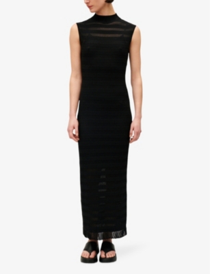 Shop Claudie Pierlot Women's Noir / Gris Sheer-panel High-neck Stretch-woven Maxi Dress