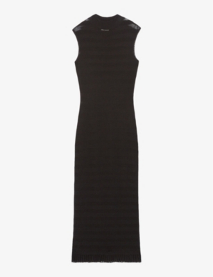 Shop Claudie Pierlot Womens Noir / Gris Sheer-panel High-neck Stretch-woven Maxi Dress