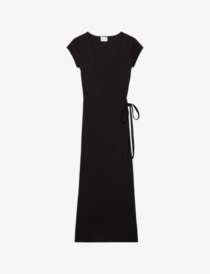 Shop Claudie Pierlot Women's Noir / Gris Trevolta Wrap-over Cotton Midi Dress