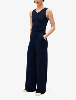 Shop Claudie Pierlot Womens Bleus Marlisa Wide-leg High-rise Knitted Trousers