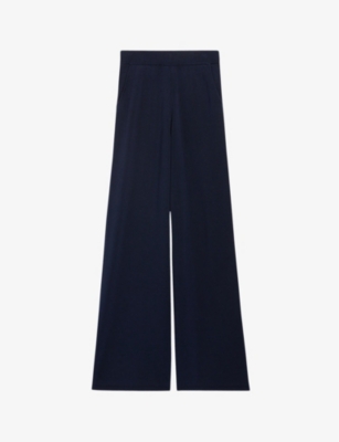Shop Claudie Pierlot Womens Bleus Marlisa Wide-leg High-rise Knitted Trousers