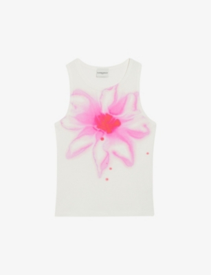 Shop Claudie Pierlot Women's Divers Floral-print Sleeveless Cotton T-shirt