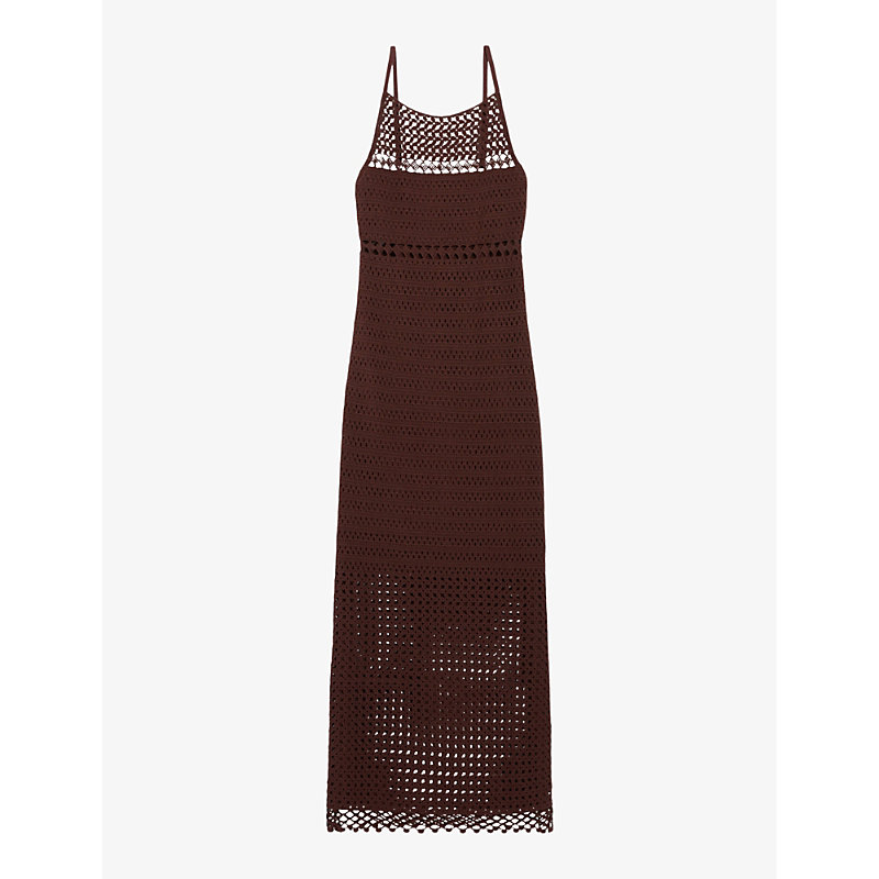 Shop Claudie Pierlot Women's Bruns Mirlo Square-neck Slim-fit Crochet Maxi Dress