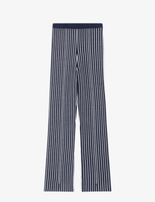 Claudie Pierlot Womens Bleus Miniscule High-rise Wide-leg Stretch-knit Trousers