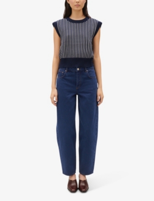 Shop Claudie Pierlot Womens Bleus Stripe-pattern Sleeveless Knitted Jumper