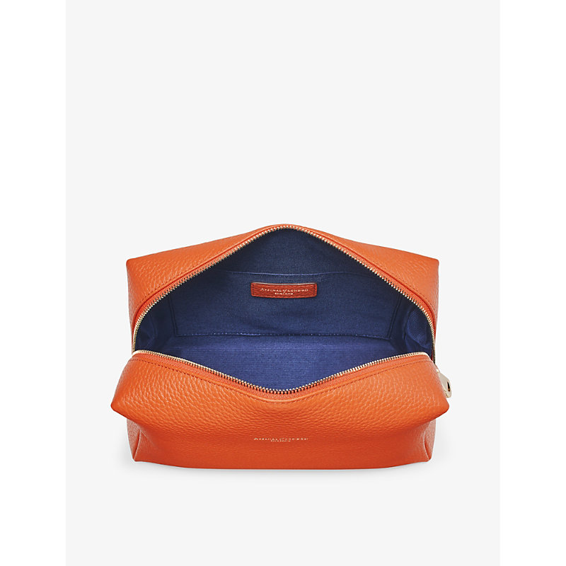 Shop Aspinal Of London Orange London Logo-embossed Leather Toiletry Case
