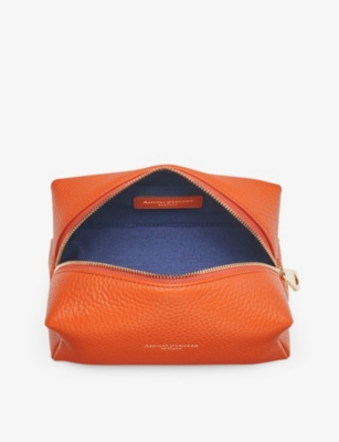 Shop Aspinal Of London Orange London Logo-embossed Leather Make-up Bag