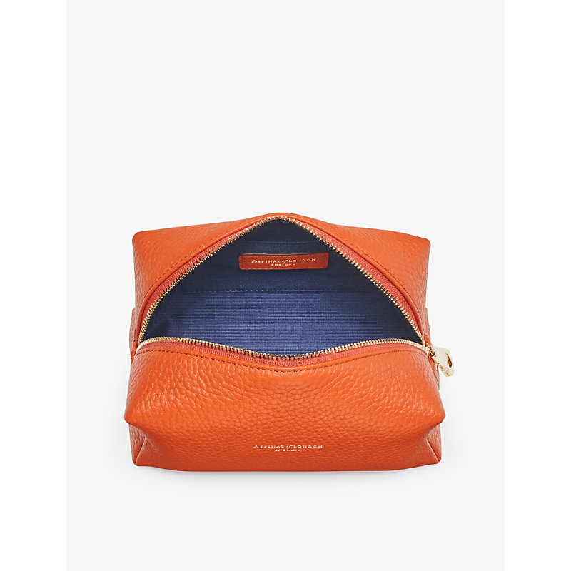 Shop Aspinal Of London Orange London Logo-embossed Leather Make-up Bag
