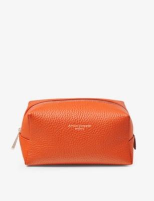 Aspinal Of London Orange London Logo-embossed Leather Make-up Bag
