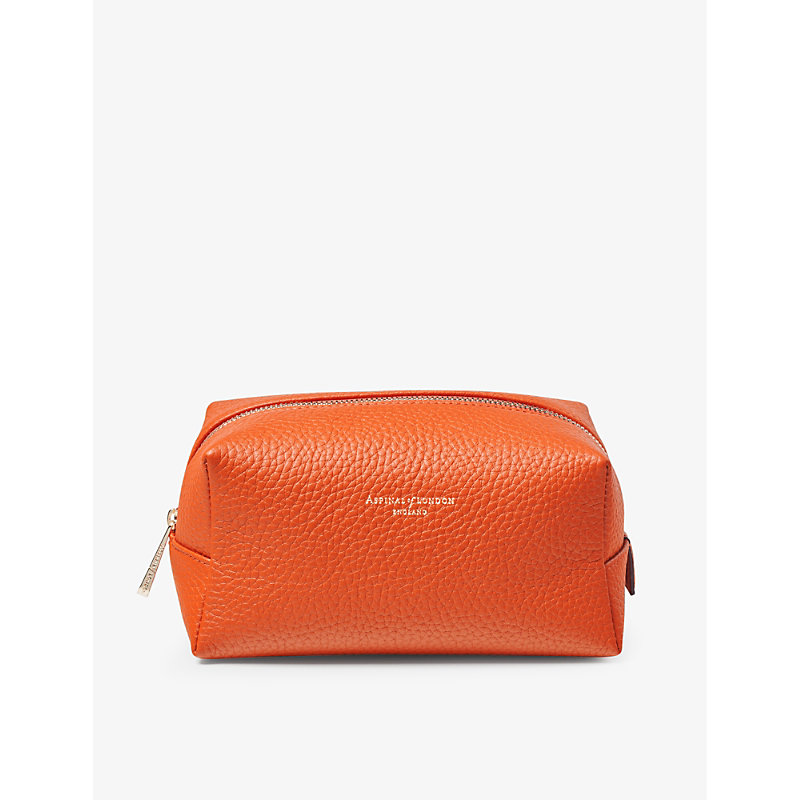 Aspinal Of London Orange London Logo-embossed Leather Make-up Bag