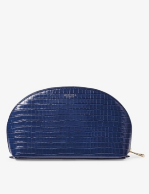 Shop Aspinal Of London Logo-embossed Croc-effect Large Leather Make-up Bag In Caspianblue