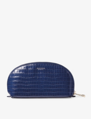 Shop Aspinal Of London Caspianblue Logo-embossed Croc-effect Small Leather Make-up Bag