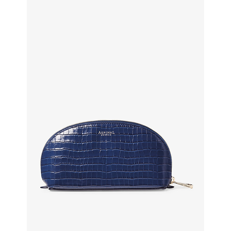 Shop Aspinal Of London Caspianblue Logo-embossed Croc-effect Small Leather Make-up Bag