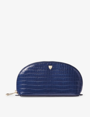 Aspinal Of London Caspianblue Logo-embossed Croc-effect Small Leather Make-up Bag