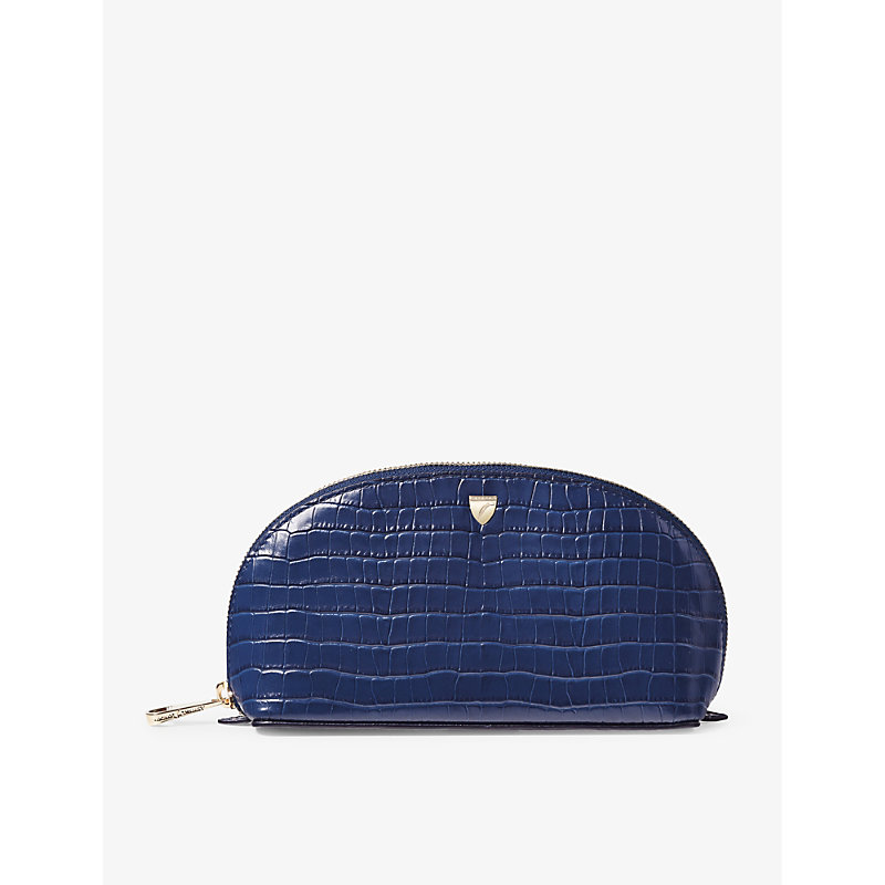 Aspinal Of London Caspianblue Logo-embossed Croc-effect Small Leather Make-up Bag