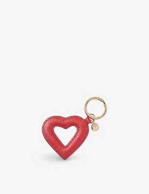 Shop Aspinal Of London Women's Cardinalred Hollow Heart-shape Leather Keyring