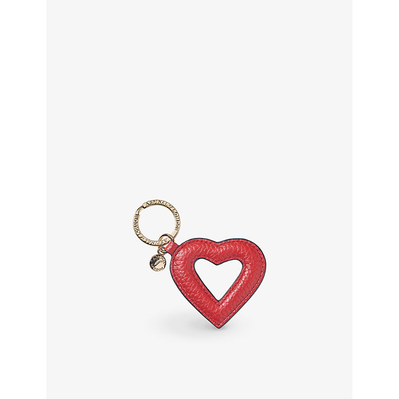 Shop Aspinal Of London Women's Cardinalred Hollow Heart-shape Leather Keyring