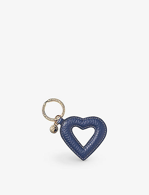 ASPINAL OF LONDON: Logo-charm heart-shape leather keyring