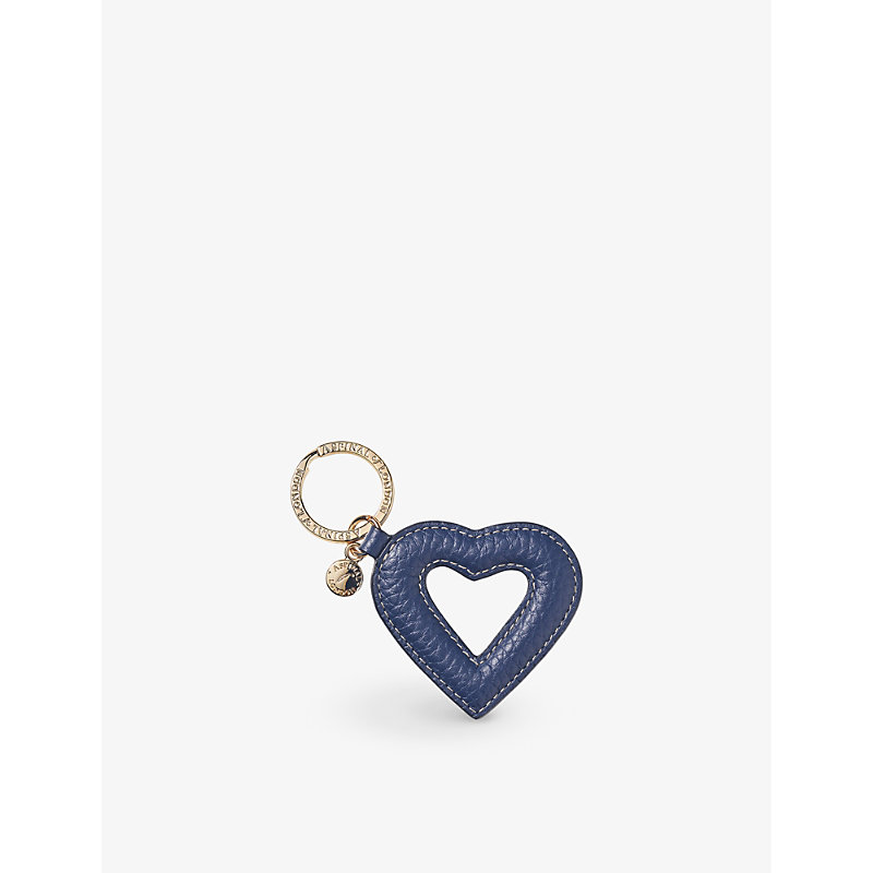 Aspinal Of London Caspianblue Logo-charm Heart-shape Leather Keyring