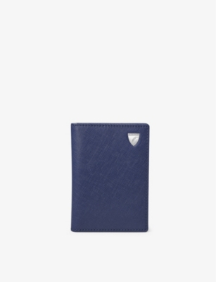 Shop Aspinal Of London Caspianblue Double-fold Logo-embossed Leather Card Holder