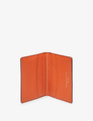 Shop Aspinal Of London Orange Double-fold Logo-embossed Leather Card Holder