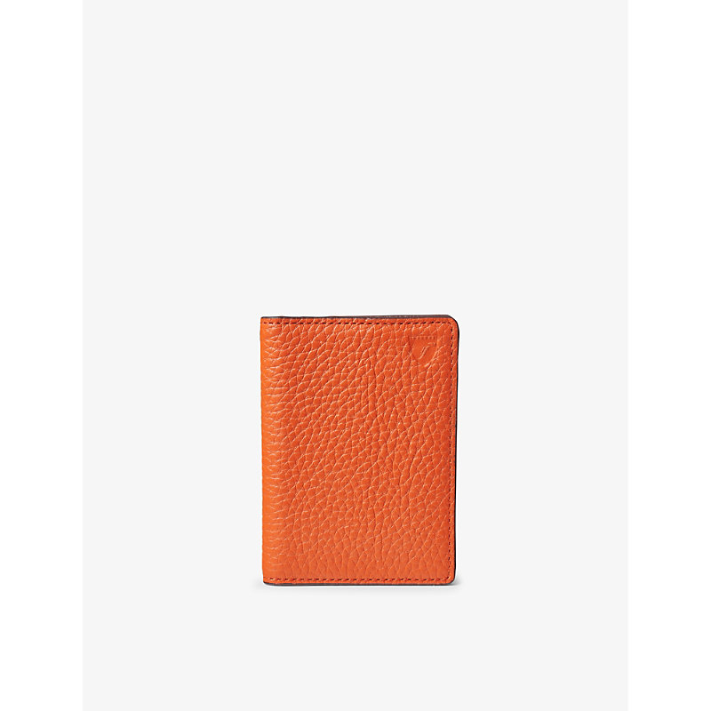 Aspinal Of London Orange Double-fold Logo-embossed Leather Card Holder