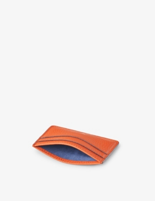 Shop Aspinal Of London Orange Slim Logo-embossed Leather Credit Card Case