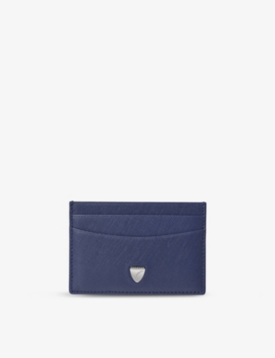 Shop Aspinal Of London Caspianblue Slim Logo-embossed Leather Credit Card Case