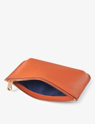 Shop Aspinal Of London Ella Large Logo-print Grained-leather Pouch In Orange