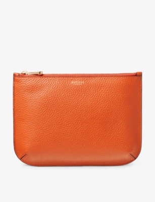 Aspinal Of London Mens Orange Ella Large Logo-print Grained-leather Pouch