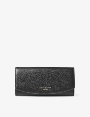 Shop Aspinal Of London Women's Black Essential Foiled-branding Pebbled-leather Purse
