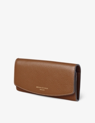 Aspinal Of London Womens Tan Essential Foiled-branding Pebbled-leather Purse In Tan