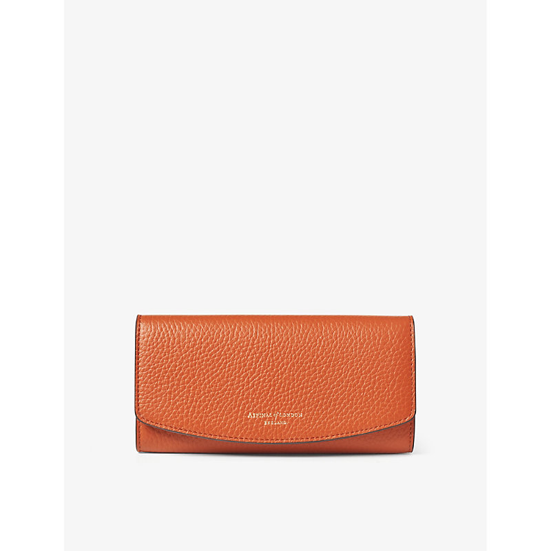 Shop Aspinal Of London Women's Orange Essential Foiled-branding Pebbled-leather Purse