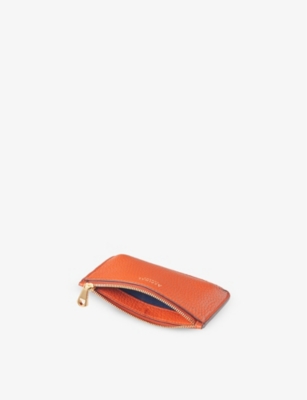 Shop Aspinal Of London Orange Ella Brand-embellished Leather Cardholder
