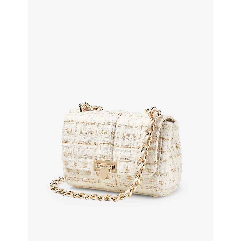 Shop Aspinal Of London Women's Ivory Lottie Tweed And Leather Shoulder Bag