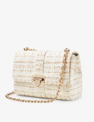 Aspinal Of London Womens Oyster Lottie Metallic-tweed Shoulder Bag In Oyster
