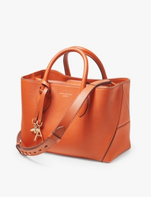 Shop Aspinal Of London Women's Orange London Midi Leather Tote Bag