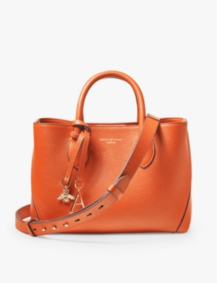 Shop Aspinal Of London Women's Orange London Midi Leather Tote Bag