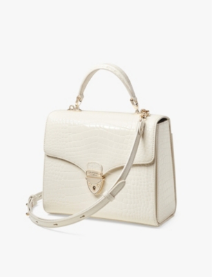 Shop Aspinal Of London Ivory Mayfair Croc-embossed Leather Top-handle Bag