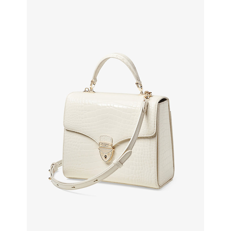 Shop Aspinal Of London Ivory Mayfair Croc-embossed Leather Top-handle Bag