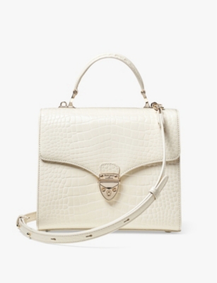 Aspinal Of London Ivory Mayfair Croc-embossed Leather Top-handle Bag