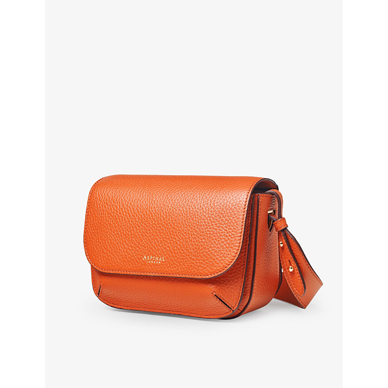 Shop Aspinal Of London Women's Orange Ella Logo-embossed Leather Cross-body Bag