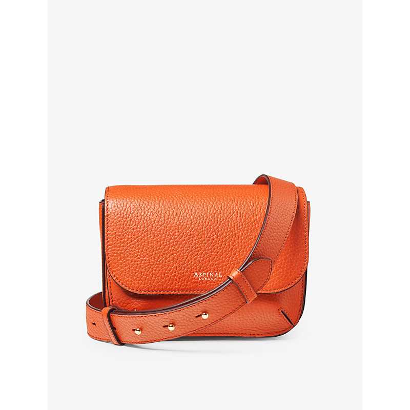 Aspinal Of London Womens Orange Ella Logo-embossed Leather Cross-body Bag