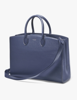 Shop Aspinal Of London Women's Caspianblue Madison Branded Leather Tote Bag